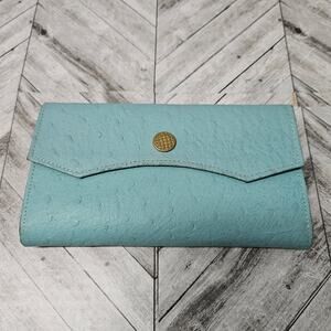Vintage Wallet Check Book Tri Fold Princess Gardner Cowhide Leather Baby Blue